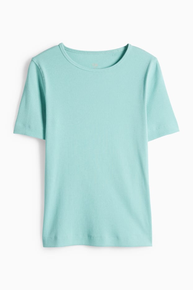 Femmes - T-shirt - slim fit - finition côtelée - vert clair