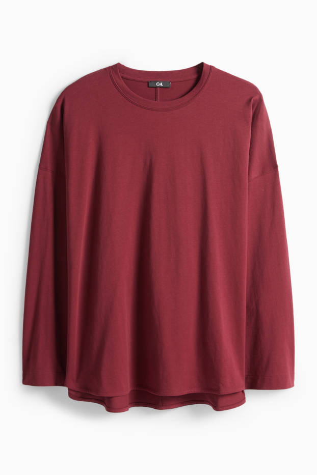 Damen - Langarmshirt - Relaxed Fit - dunkelrot