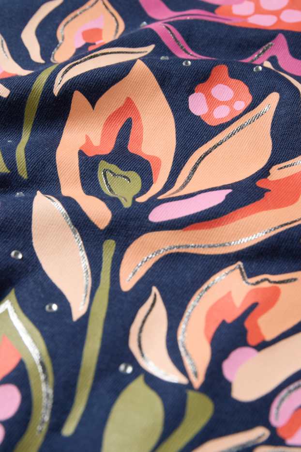 Donna - T-shirt con strass - regular fit - effetto brillante - blu scuro