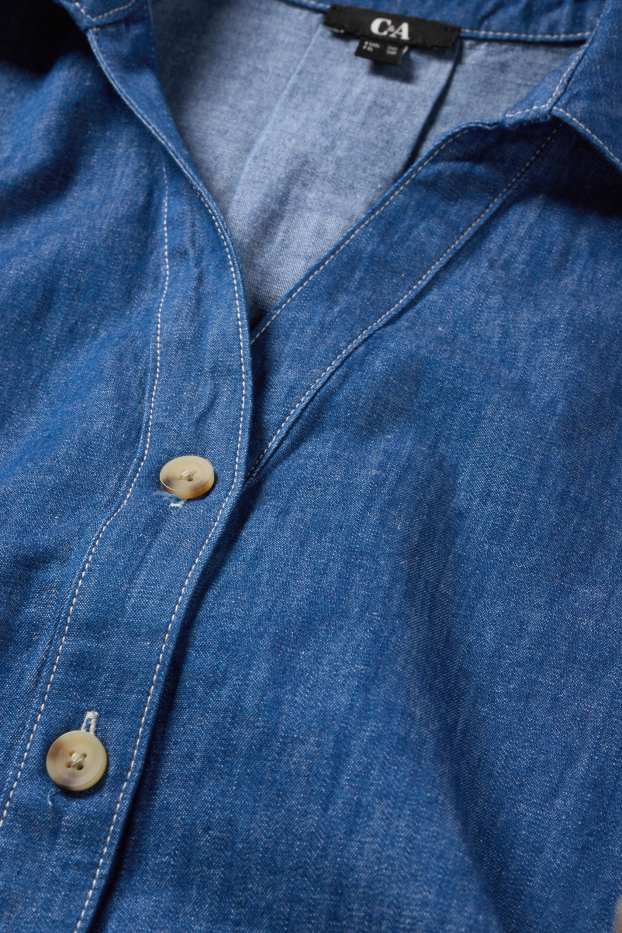 Women - V-neck denim blouse - denim-dark blue