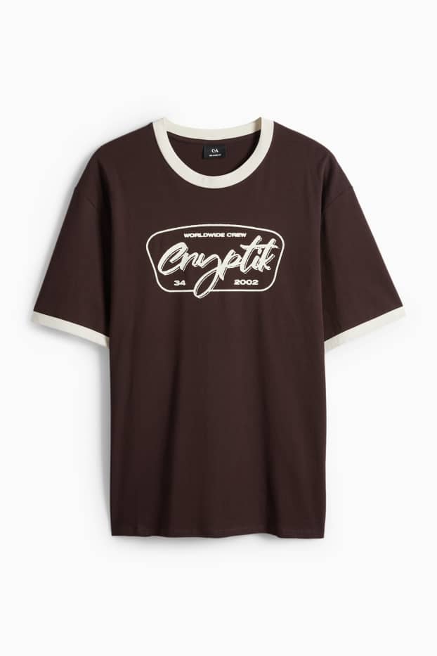 Pánské - Tričko - relaxed fit - tmavohnědá