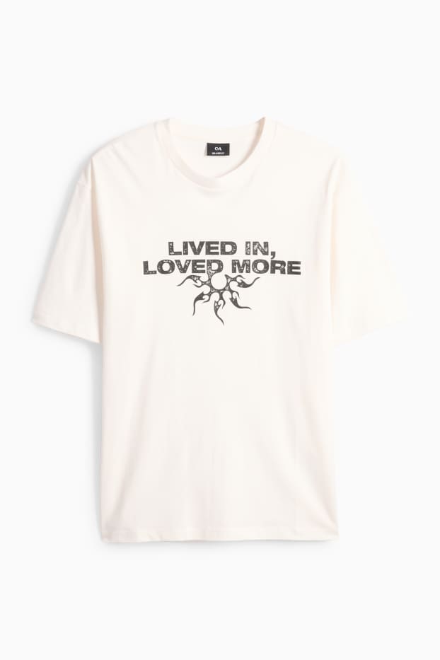 Pánské - Tričko - relaxed fit - krémově bílá