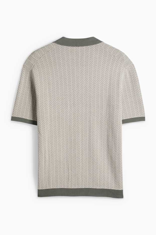 Herren - Strick-Poloshirt - Regular Fit - gemustert - dunkelgrün