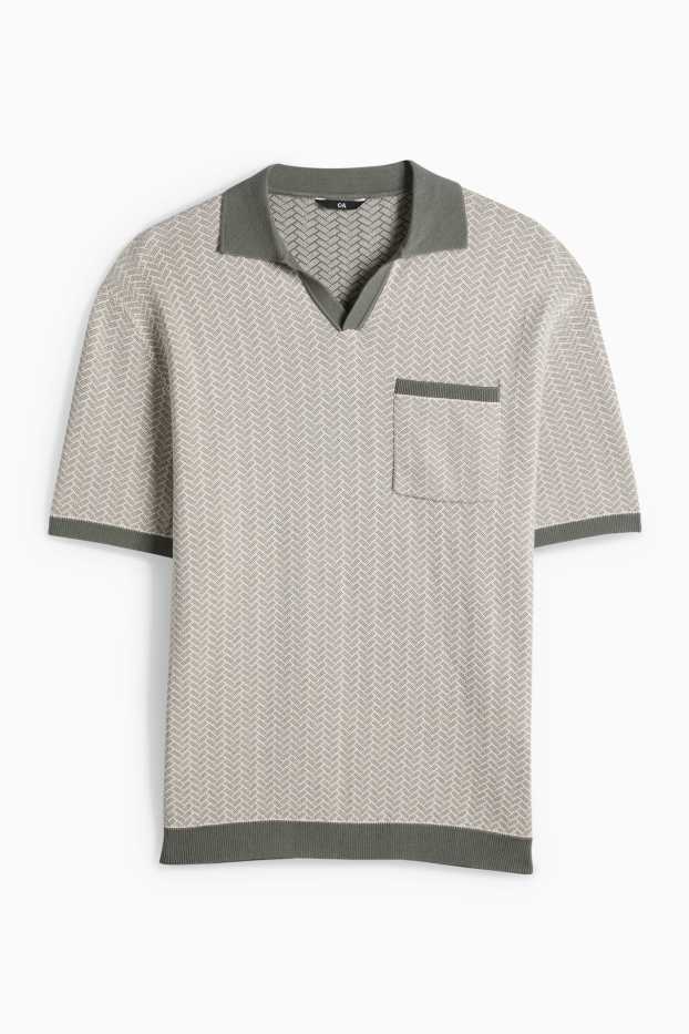 Herren - Strick-Poloshirt - Regular Fit - gemustert - dunkelgrün