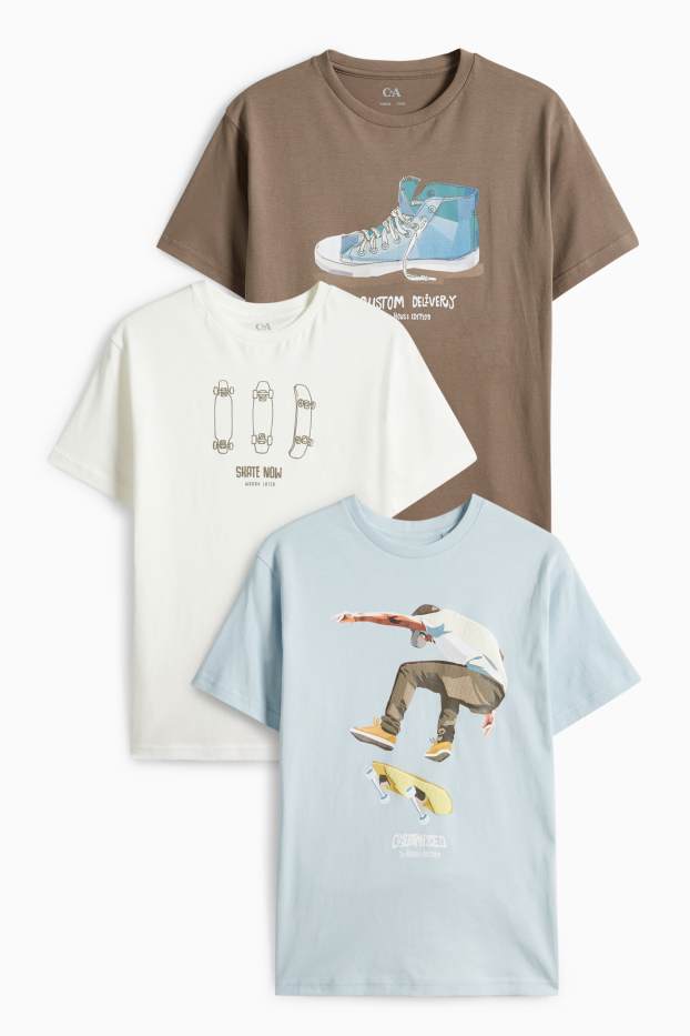 Kinderen: jongens - Set van 3 - skater en sneaker - T-shirt - bruin / blauw