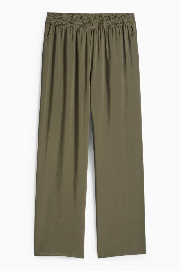 Women - Business trousers - high waist - wide leg - green