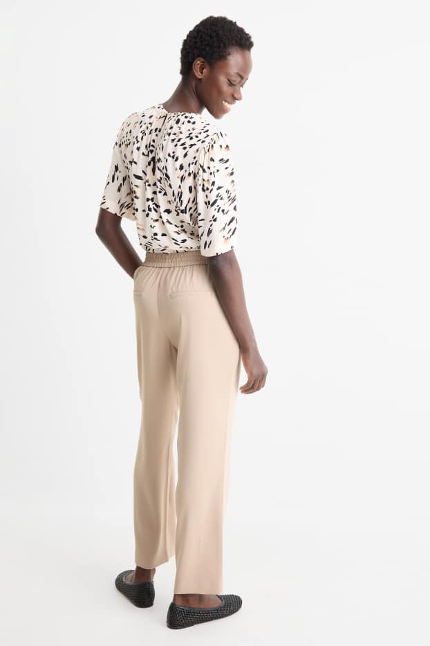 Women - Cloth trousers - mid-rise waist - tapered fit - beige