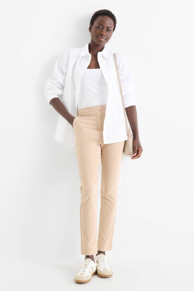 Damen - Stoffhose - Mid Waist - Tapered Fit - beige