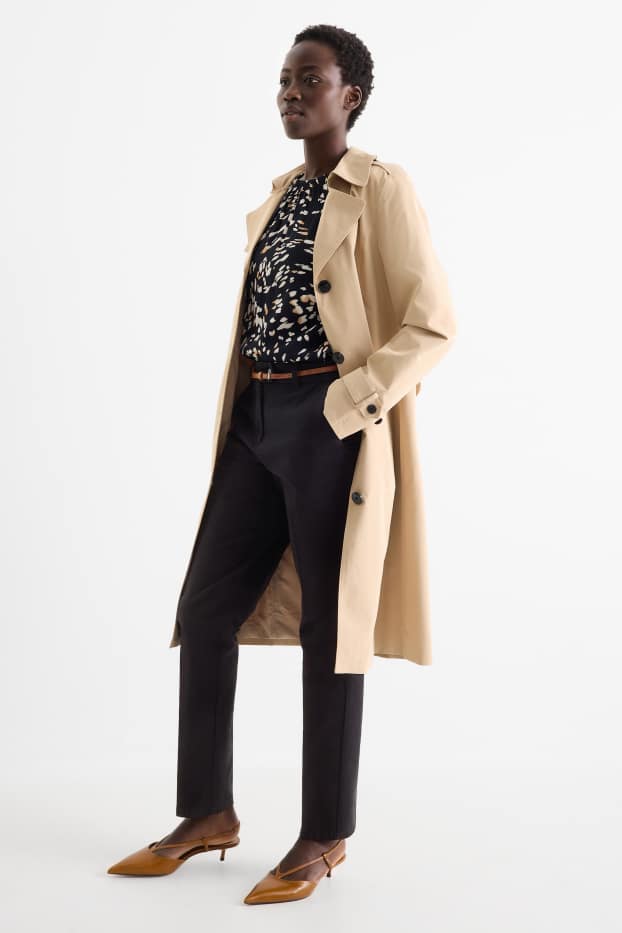 Damen - Stoffhose mit Gürtel - Mid Waist - Tapered Fit - schwarz