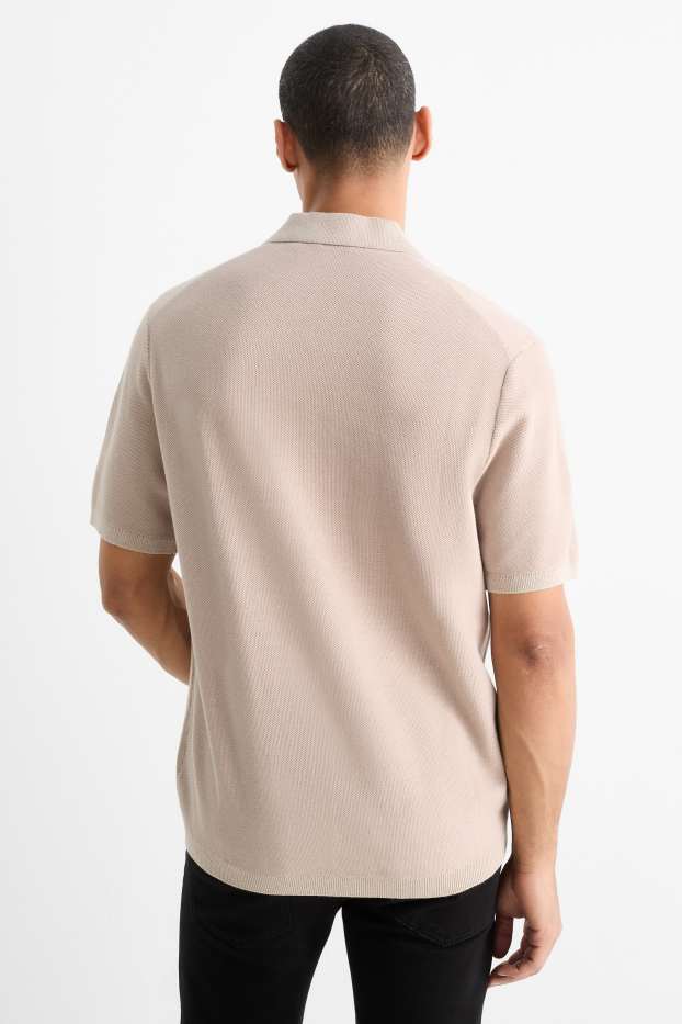 Herren - Strick-Poloshirt - Regular Fit - strukturiert - hellbeige
