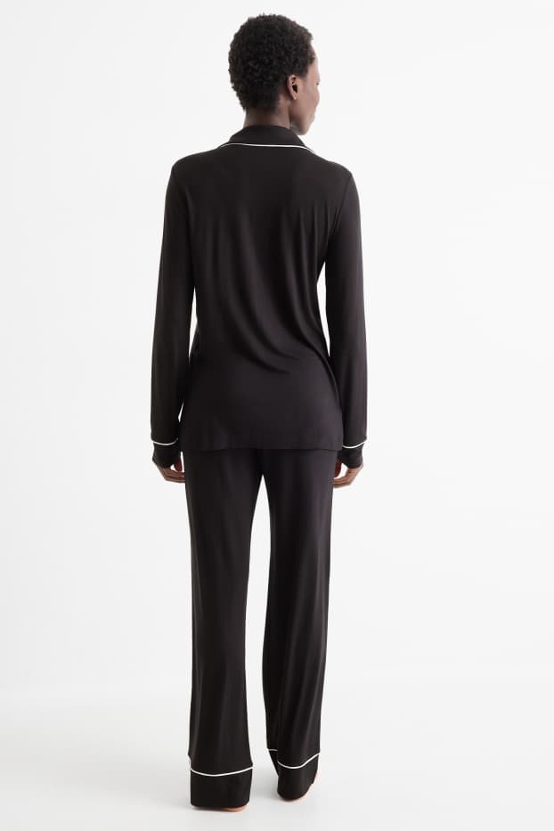 Dames - Pyjama van viscose - zwart