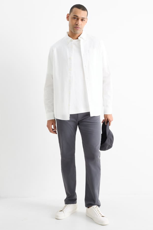 Hommes - Pantalon - slim fit - texturé - gris foncé