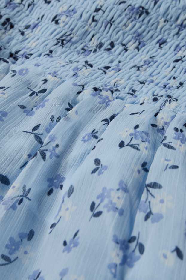 Kinder Mädchen - Blume - Chiffon-Kleid - gesmokt - hellblau