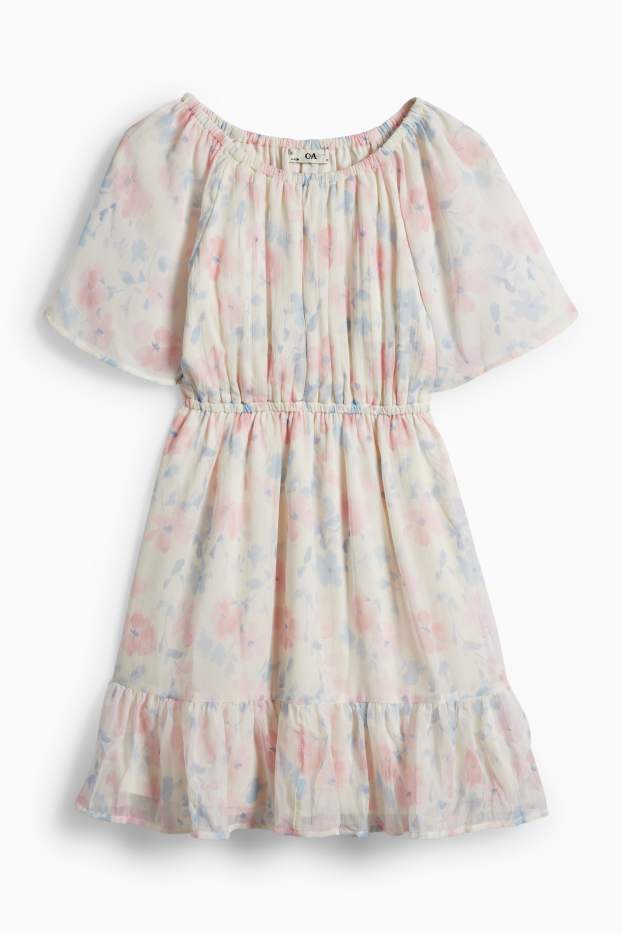 Enfants filles - Fleurs - robe en mousseline - blanc crème