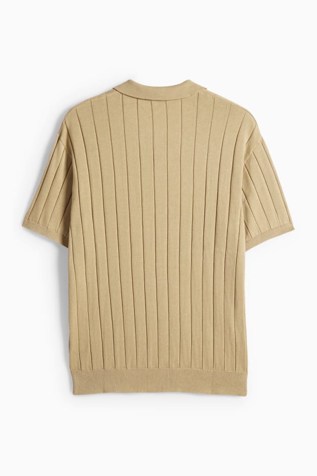 Pánské - Pletená polokošile - regular fit - žebrovaná - béžová