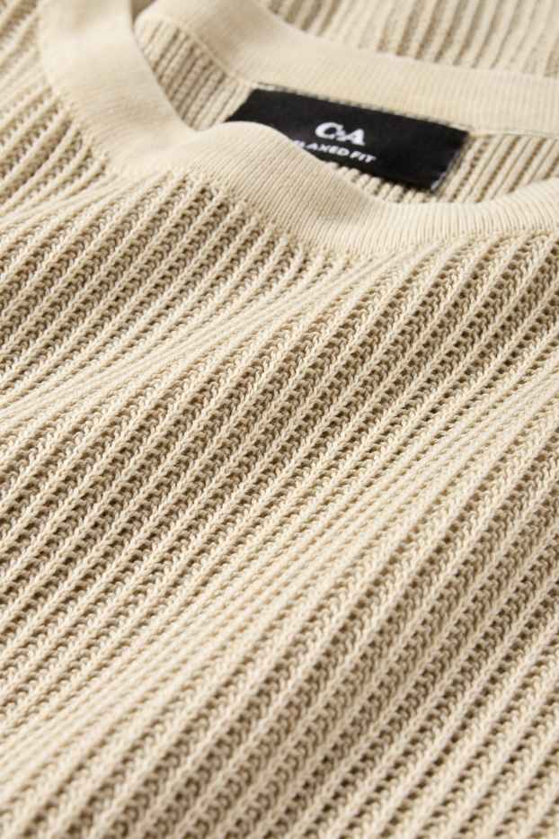 Herren - Strickpullover - kurzarm - gerippt - beige