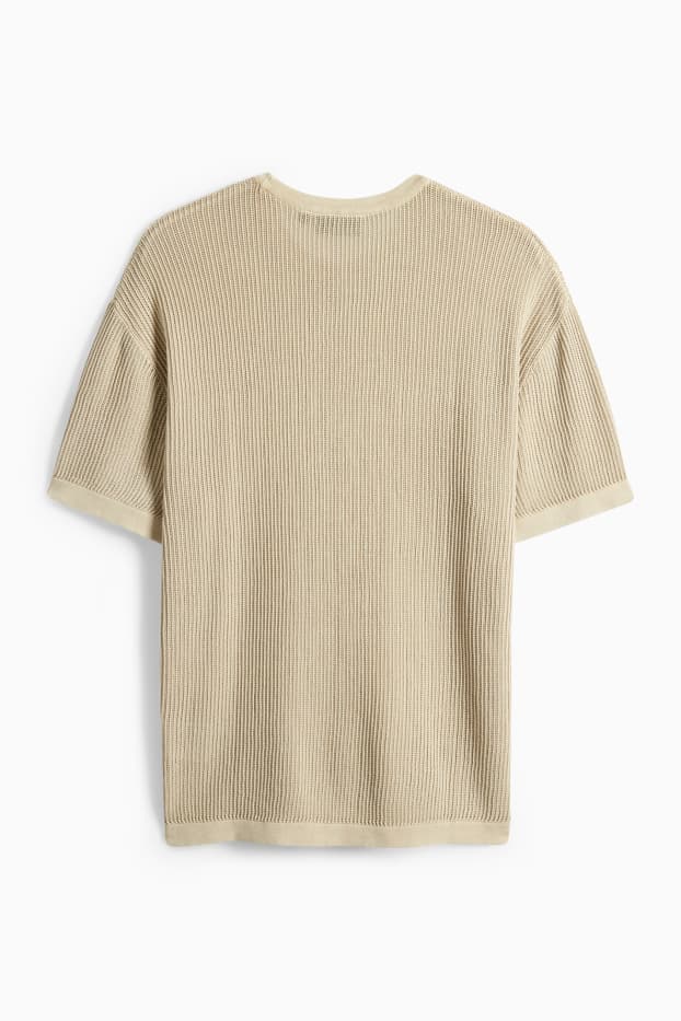 Herren - Strickpullover - kurzarm - gerippt - beige