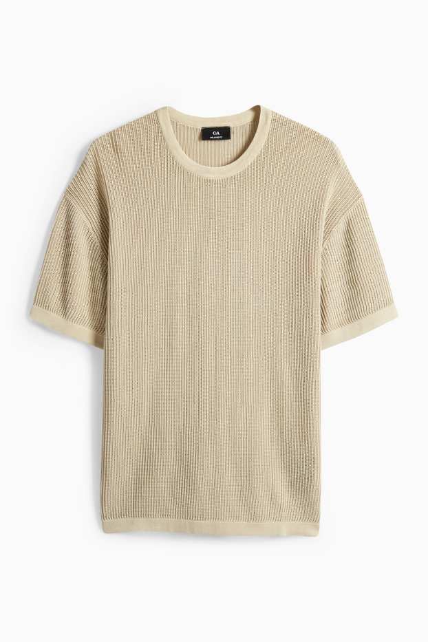 Herren - Strickpullover - kurzarm - gerippt - beige