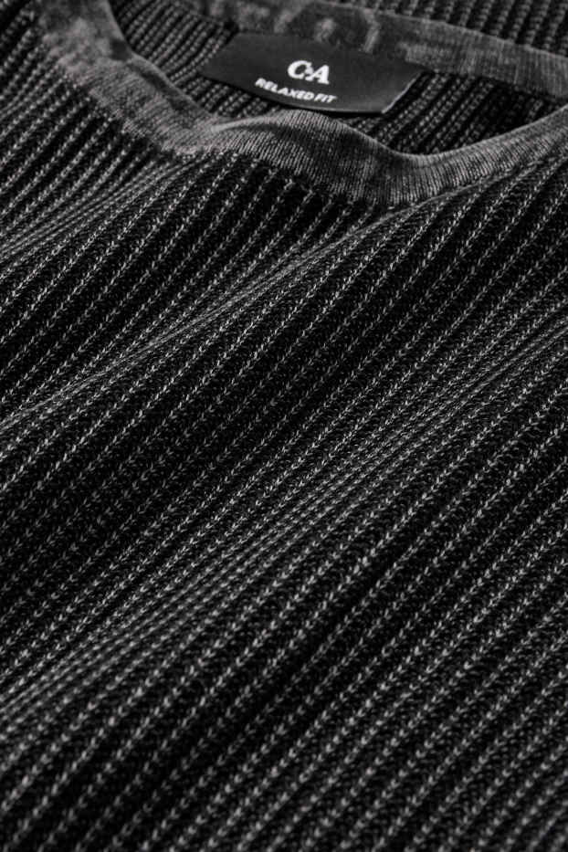 Herren - Strickpullover - kurzarm - gerippt - schwarz