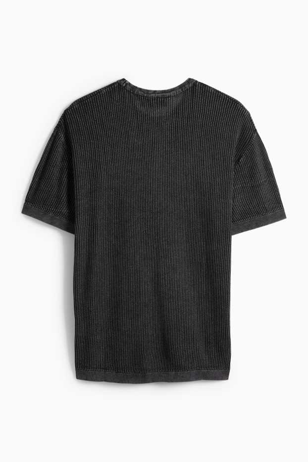 Herren - Strickpullover - kurzarm - gerippt - schwarz