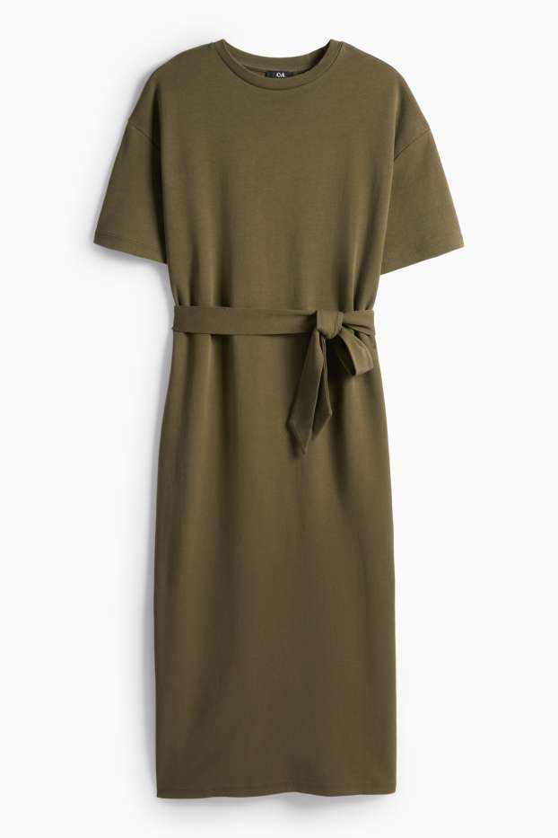 Femmes - Robe T-shirt avec ceinture - kaki