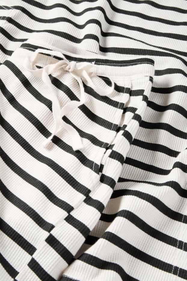 Damen - Still-Shorty-Pyjama - gestreift - strukturiert - weiß / schwarz