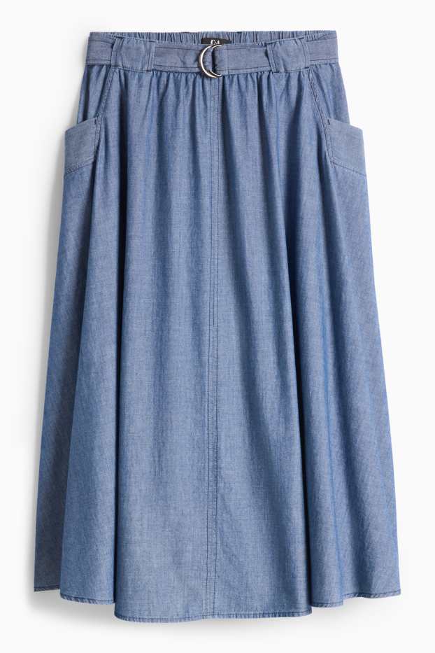 Damen - Rock mit Gürtel - Jeans-Look - blau