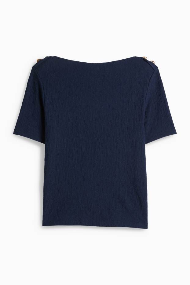 Donna - T-shirt - regular fit - tessuto tramato - blu scuro