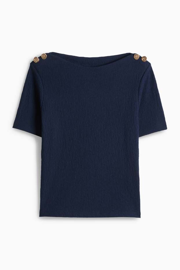 Donna - T-shirt - regular fit - tessuto tramato - blu scuro