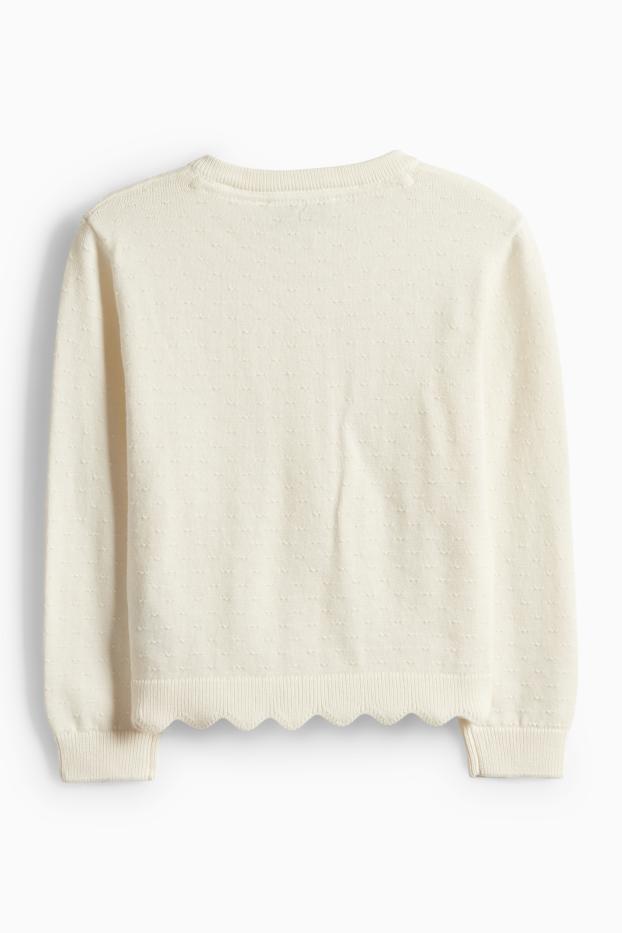 Děti - dívky - Pletený kardigan - strukturovaný - krémově bílá