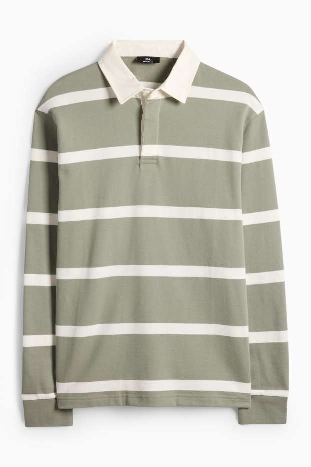 Heren - Poloshirt met lange mouwen - relaxed fit - gestreept - groen