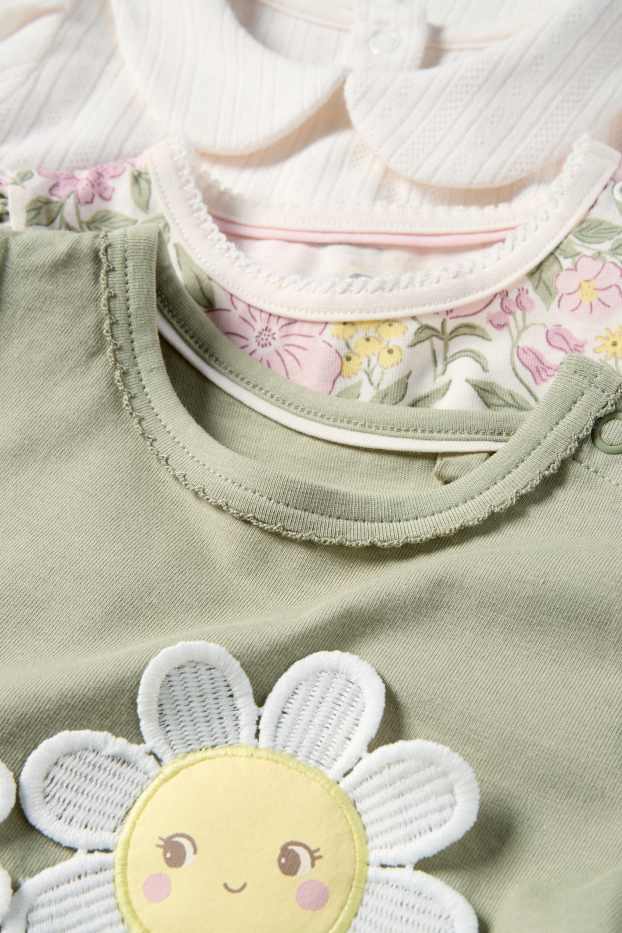 Baby: meisjes - Set van 3 - bloemetjes - baby-T-shirt - wit / groen