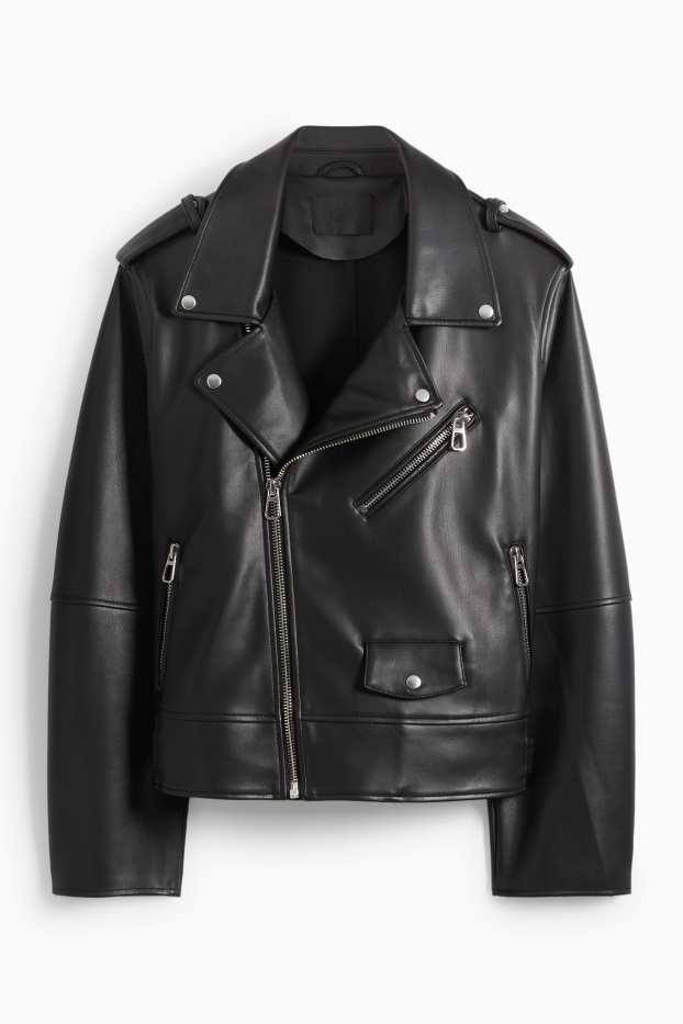 Women - Biker jacket - faux leather - black