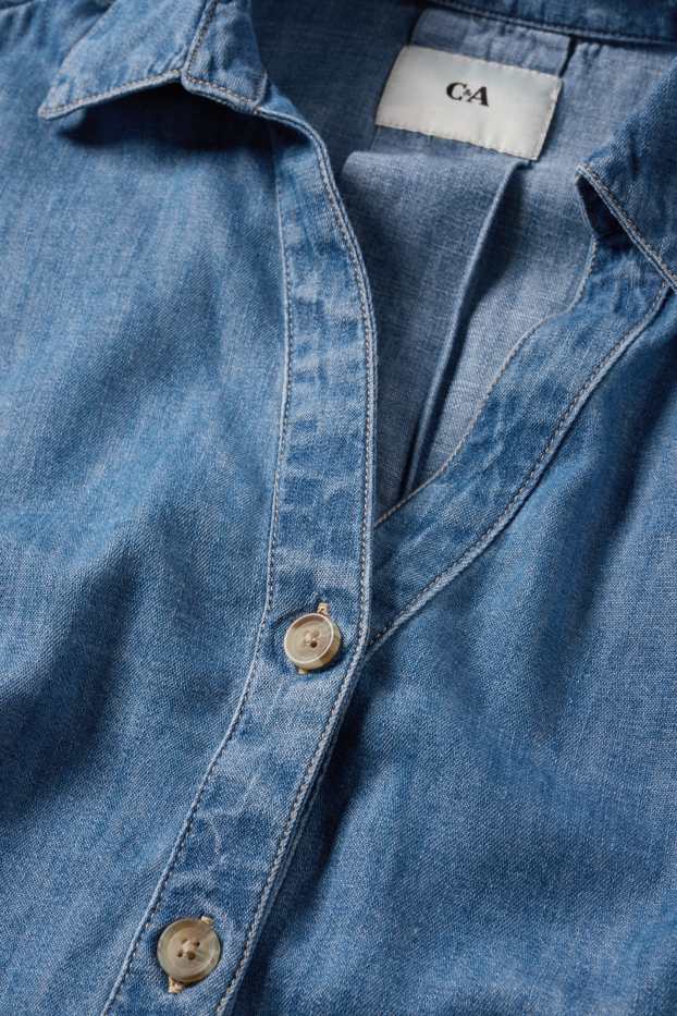 Damen - Jeansbluse mit V-Ausschnitt - jeansblau