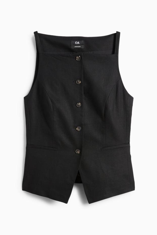 Damen - Business-Weste - tailliert - Leinen-Mix - schwarz