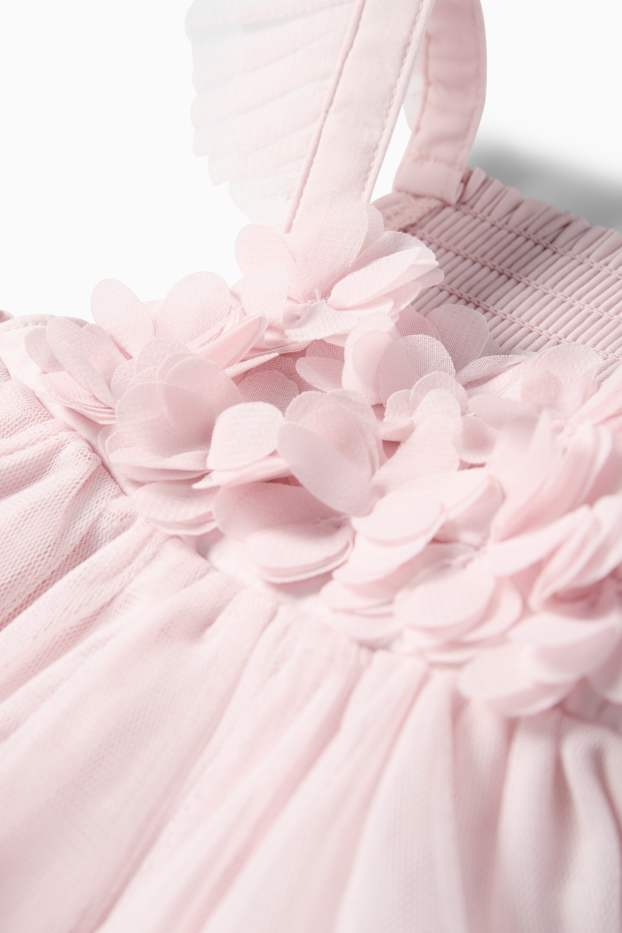 Bebeluși - fete - Floricele - rochie bebeluși - de ocazie - cu fronseuri - roz