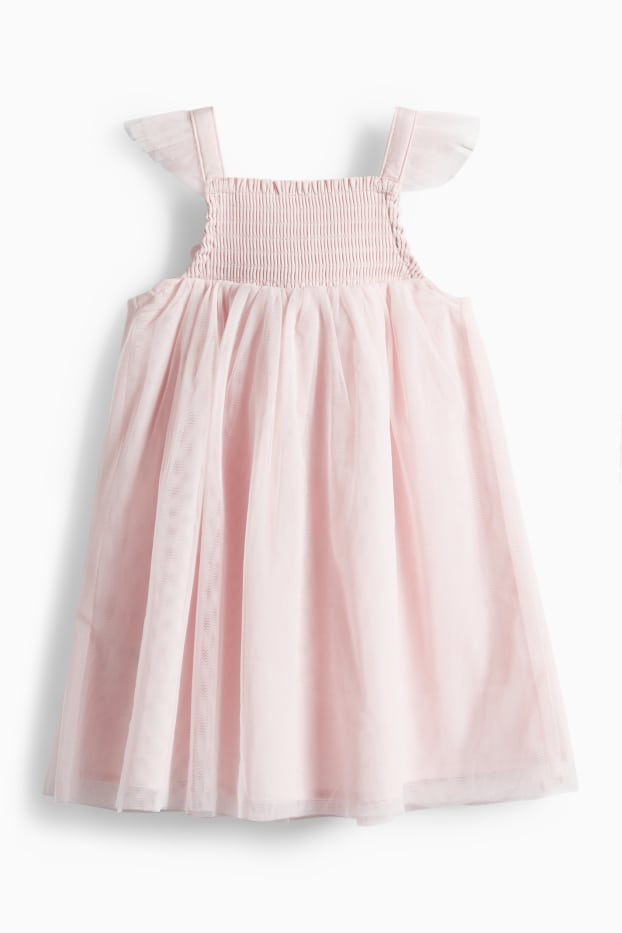 Bebeluși - fete - Floricele - rochie bebeluși - de ocazie - cu fronseuri - roz