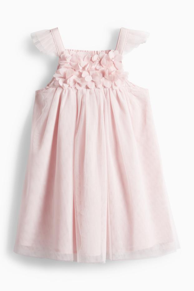 Bebeluși - fete - Floricele - rochie bebeluși - de ocazie - cu fronseuri - roz
