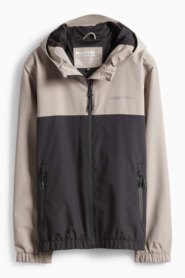 Děti - chlapci - Nepromokavá bunda s kapucí - vodotěsná - černá/béžová