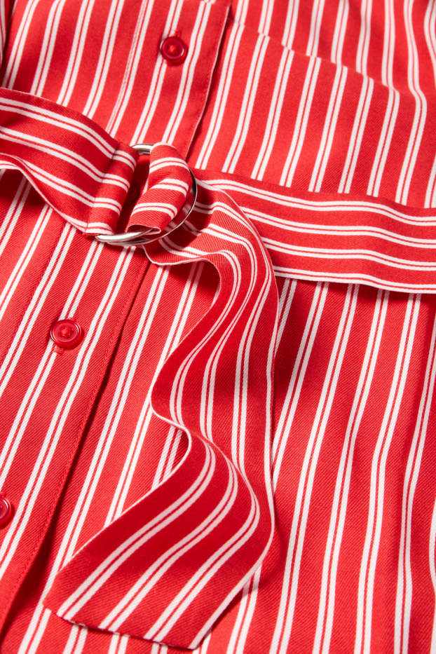 Femmes - Robe-chemisier à ceinture - à rayures - rouge