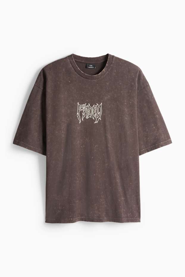 Hommes - T-shirt - Oversize - à motif - marron foncé
