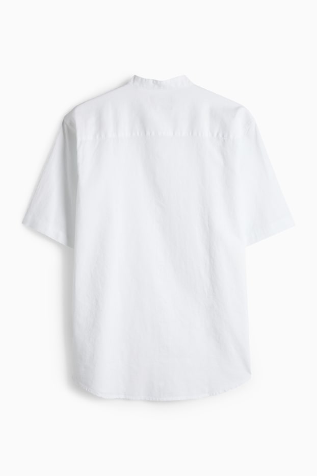 Bărbați - Cămașă - regular fit - guler drept - amestec de in - alb