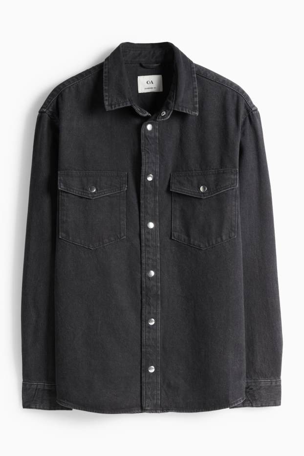 Hommes - Chemise en jean - Oversize - col kent - jean gris foncé