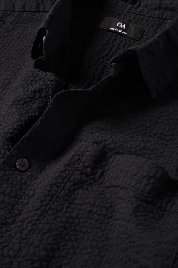 Uomo - Camicia - relaxed fit - collo all'italiana - tessuto tramato - nero