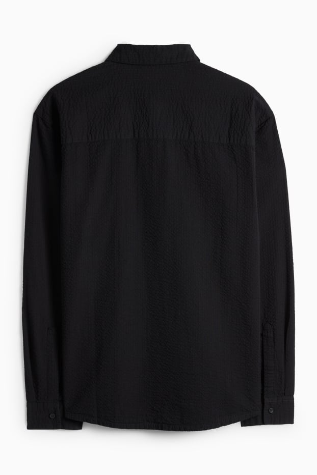 Uomo - Camicia - relaxed fit - collo all'italiana - tessuto tramato - nero