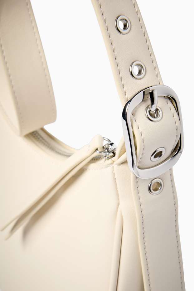 Damen - Schultertasche - Lederimitat - cremeweiss