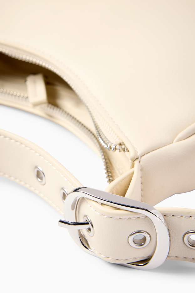 Damen - Schultertasche - Lederimitat - cremeweiss
