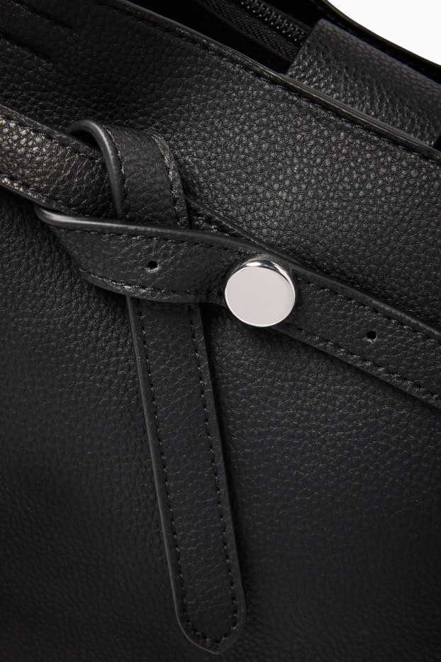 Dámské - Malá kabelka shopper s odnímatelným popruhem - imitace kůže - černá