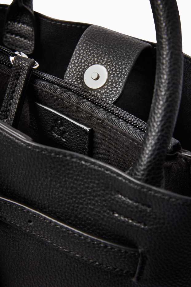 Dámské - Malá kabelka shopper s odnímatelným popruhem - imitace kůže - černá