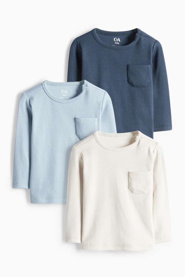 Bébés garçons - Lot de 3 - haut à manches longues pour bébé - finition côtelée - bleu